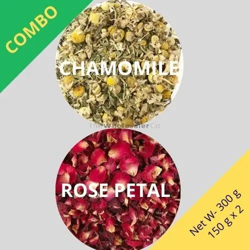 Chamomile & Red Rose Petal - Matricaria chamomilla & Rosa - 150 g x 2 - Dried Flower Combo | TheWholesalerCo |